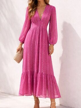 Oliphant Tie Back Maxi Dress Melrose Magenta Size XS